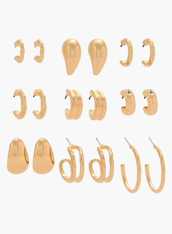 Pack Of 9 Metallic Earrings With Pushback Closure